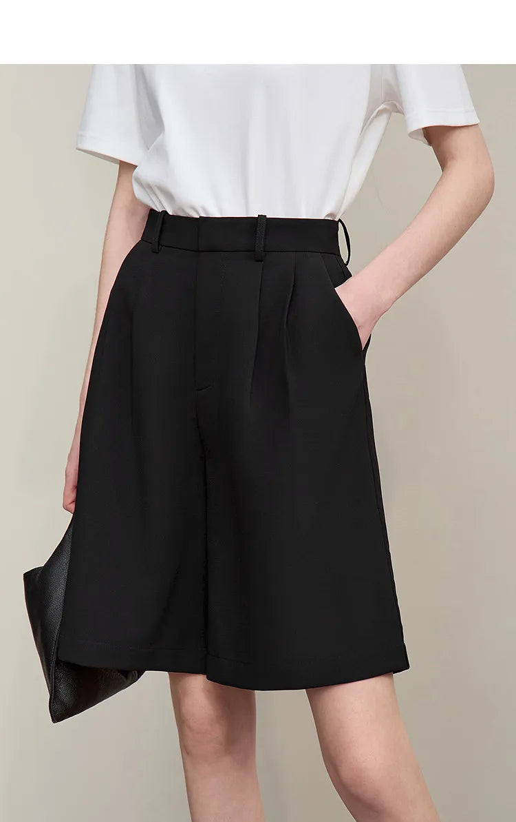 Amii Women's Shorts 2026 Summer New Commuter Versatile Pleated Loose Pants Women's Wide-leg Casual Five-point Pants 12622017