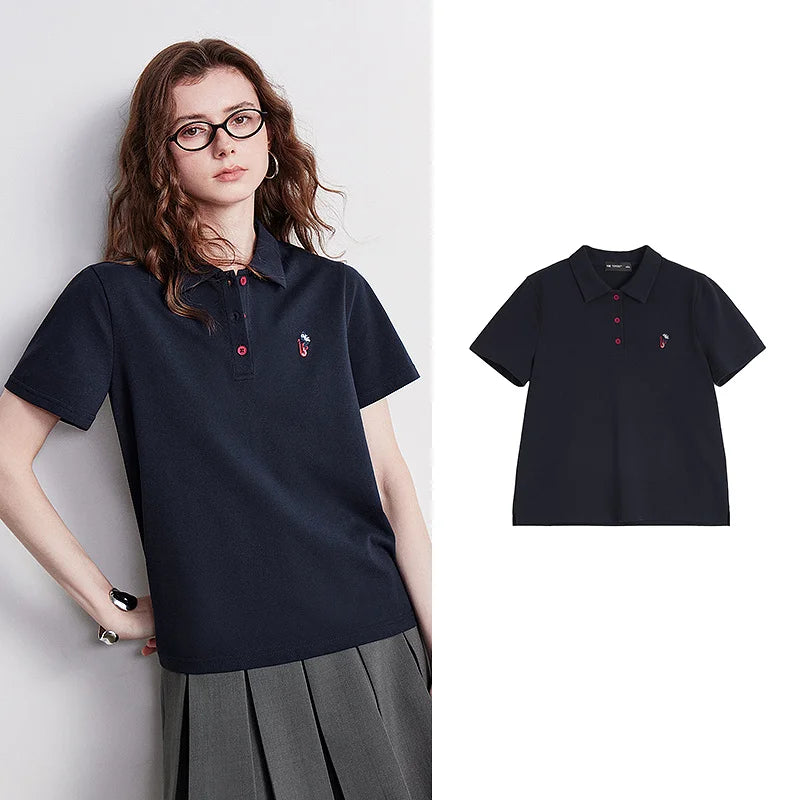 TOYOUTH Women Polo Shirt 2026 Summer New Breathable Short Sleeve Versatile Pullover Tops