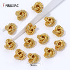 18K Gold Plated Brass With Zircon Round Twist Beads For Bracelets,Separator Bead,Spacer Beads For DIY Jewelry Making Accessories