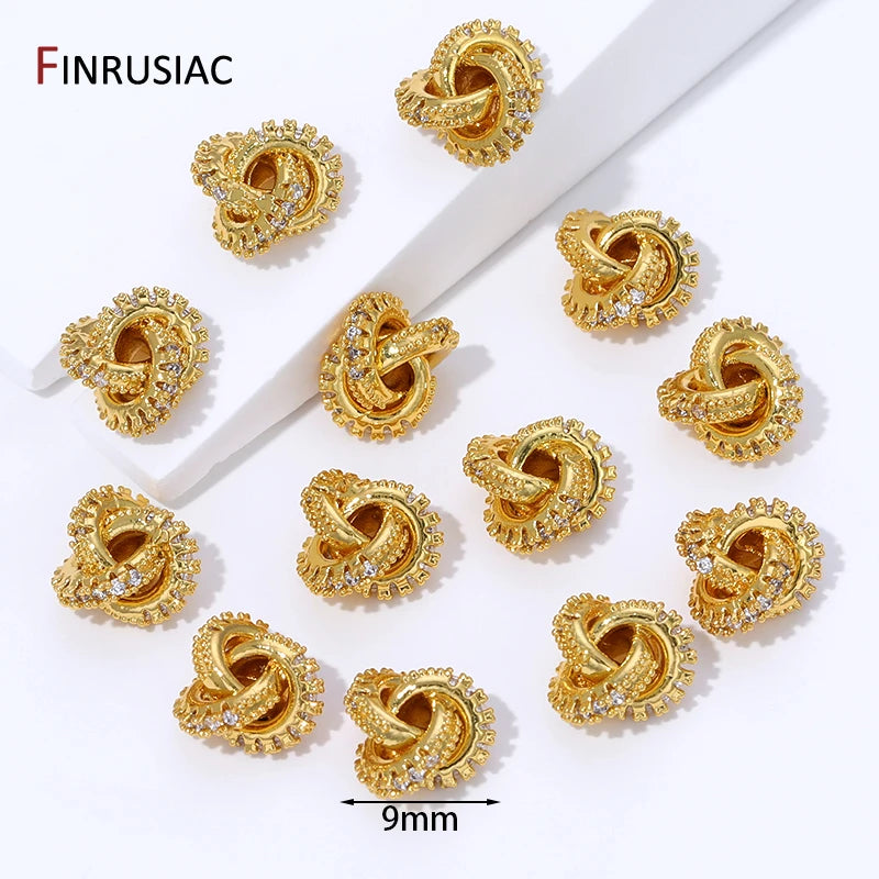 18K Gold Plated Brass With Zircon Round Twist Beads For Bracelets,Separator Bead,Spacer Beads For DIY Jewelry Making Accessories