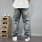 Trendy Edgy And Stylish Men's Jeans With Patchwork Embroidery And Prints Loose-fitting Straight Leg