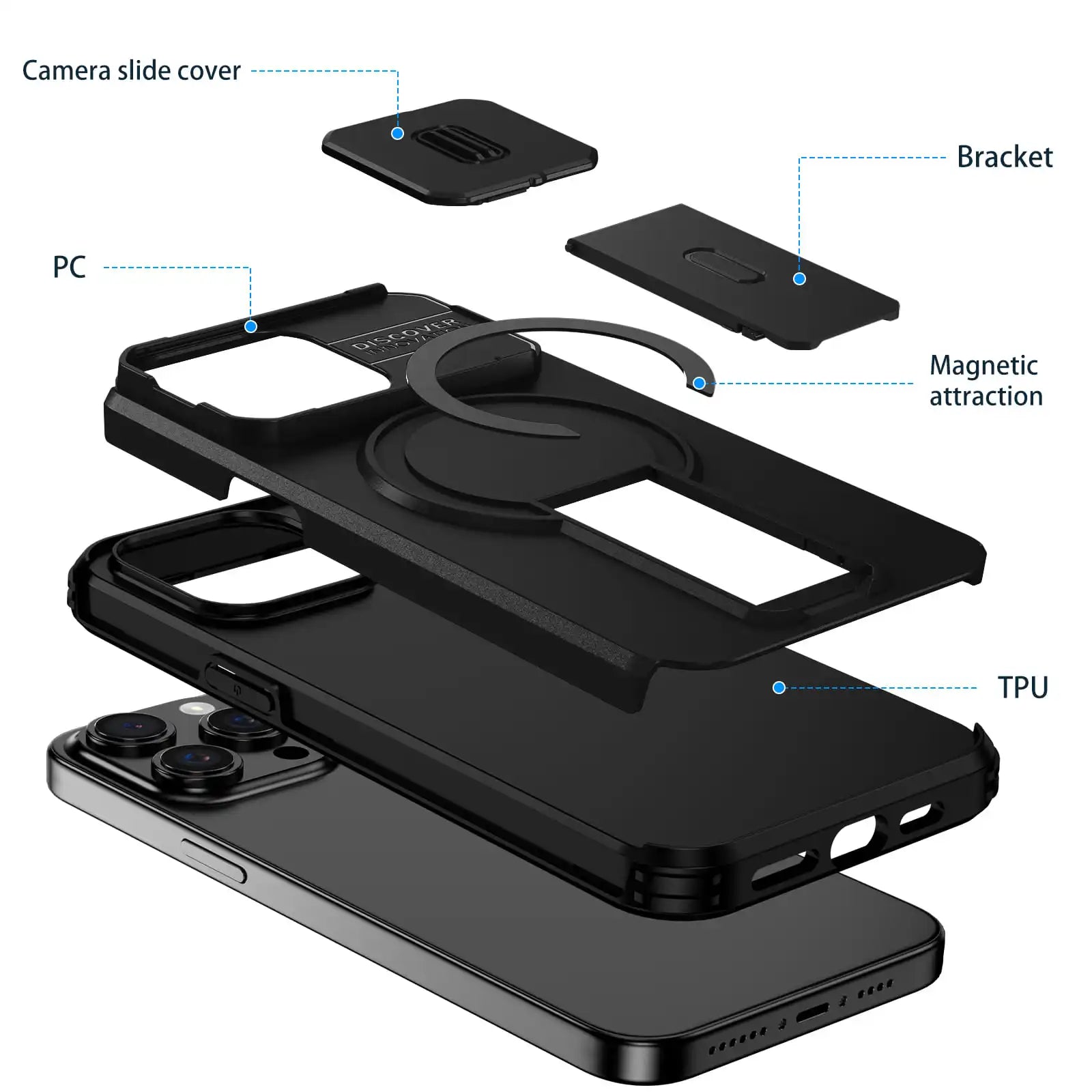 Wefor for iPhone 15/14/13/12/11 Pro Max 15 Plus Case with Camera Control Cover and Adjustable Kickstand,Compatible with Magnetic