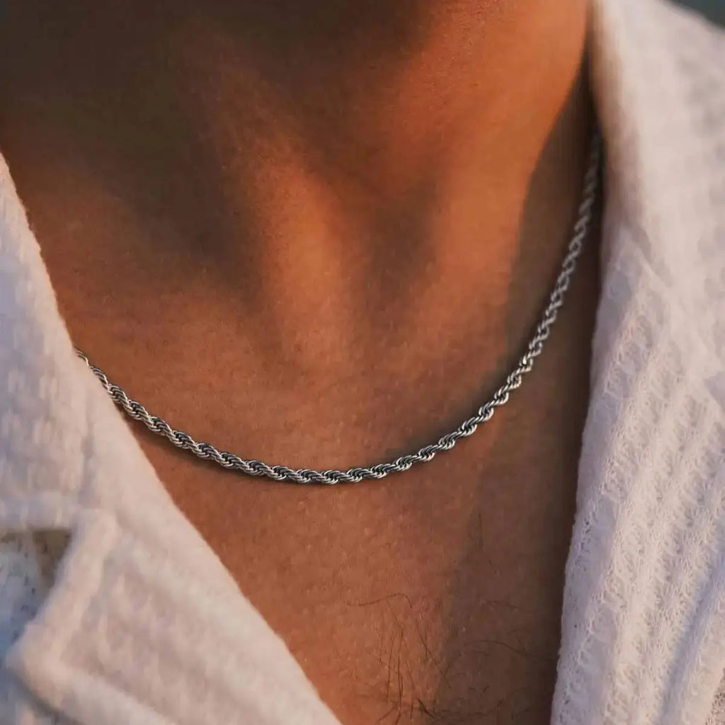 Casual Punk Rope Long Chain Necklace for Men Women,Silver Gold Color Stainless Steel Twisted Chain Collars,Hiphop Jewelry Gift
