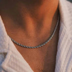 Casual Punk Rope Long Chain Necklace for Men Women,Silver Gold Color Stainless Steel Twisted Chain Collars,Hiphop Jewelry Gift