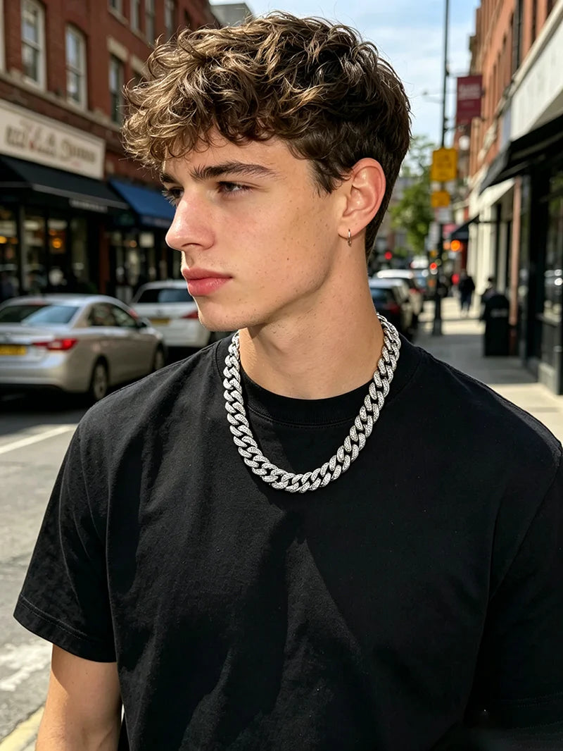 12.5mm Iced Out Miami Cuban Link Necklaces Free Shipping Bling Rapper Chains For Men Hip Hop Daily Party Fashion Jewelry Gift