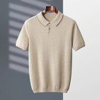 ZOCEPT 100% Cashmere Short Sleeve Sweater Autumn Winter New Casual Business Knitted Button-up Polo Collar Pullover for Men