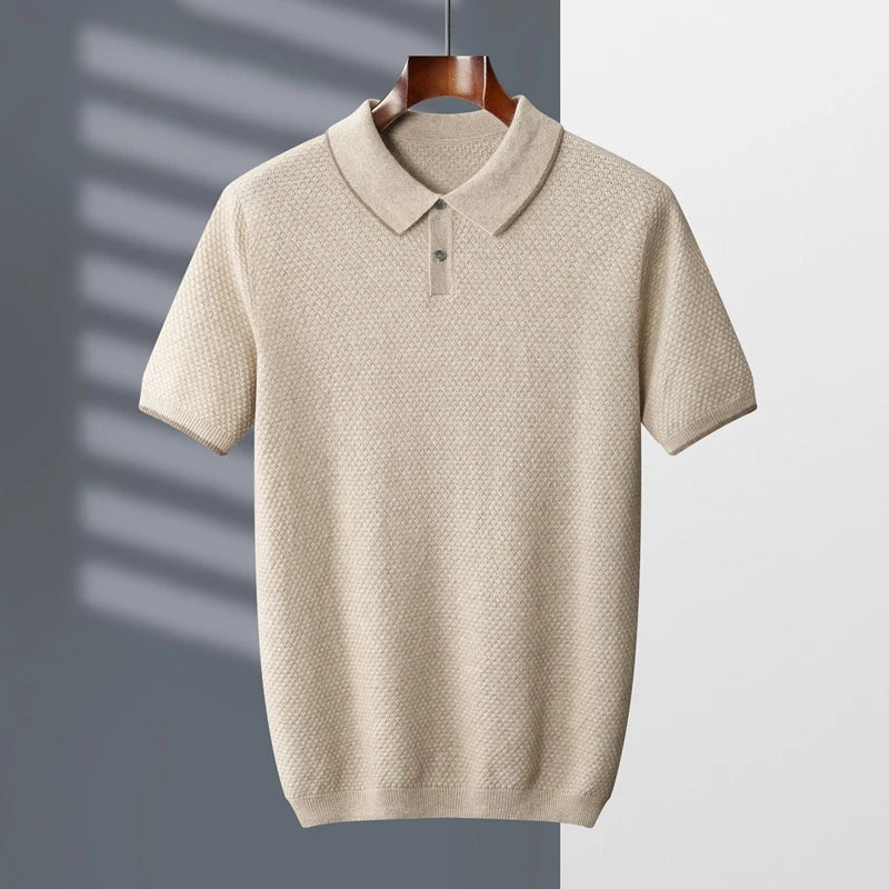 ZOCEPT 100% Cashmere Short Sleeve Sweater Autumn Winter New Casual Business Knitted Button-up Polo Collar Pullover for Men
