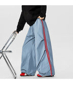 American Striped Quick - Drying Relaxed Pants for Men, Straight - Leg Wide - Leg Cargo Design Streetwear Couple's Work Trousers