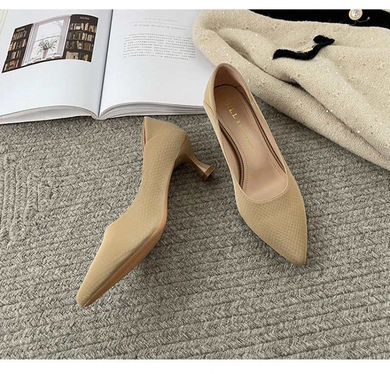 Beige Pointed Toe Kitten Heel Pumps Slip On Dress Shoes Comfortable Non Slip For Business Office Wedding Party Daily Wear  New