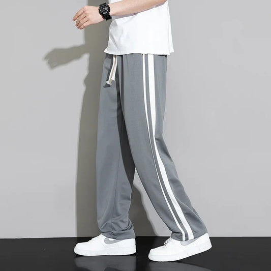 Summer New Men Sweatpants Joggers Straight Pants Neutral Breathable Loose Outdoor Quick Drying Fabric Striped Casual Trouser