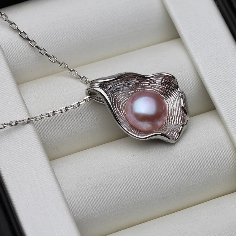 White Natural Fresh water Pearl Pendant Women,Cute Original 925 Silver Pearl Pendant Mother Wife Birthday Gift Black