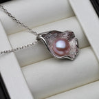 White Natural Fresh water Pearl Pendant Women,Cute Original 925 Silver Pearl Pendant Mother Wife Birthday Gift Black