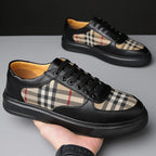 Men Classic Checkered Patchwork Thick Soled Casual Board Shoes Shock-absorbing Breathable Fashionable Commuting Street Shoes