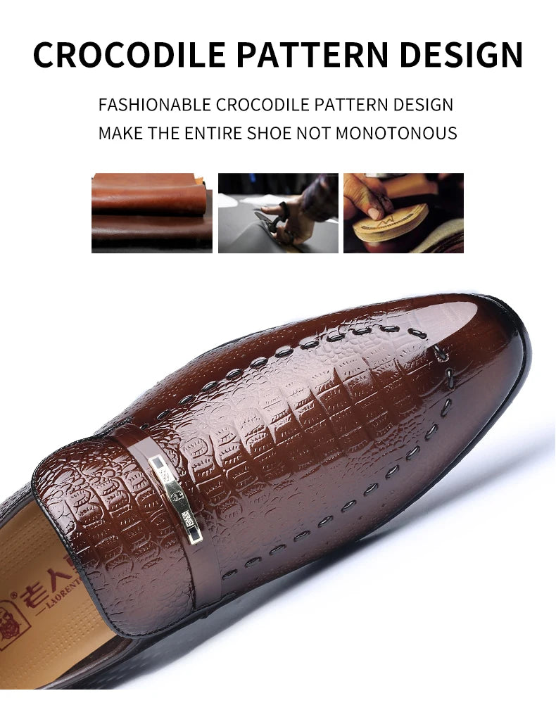 LAORENTOU true cowhide breathable perforated leather shoes with pointed tips, British business dress perforated leather sandals