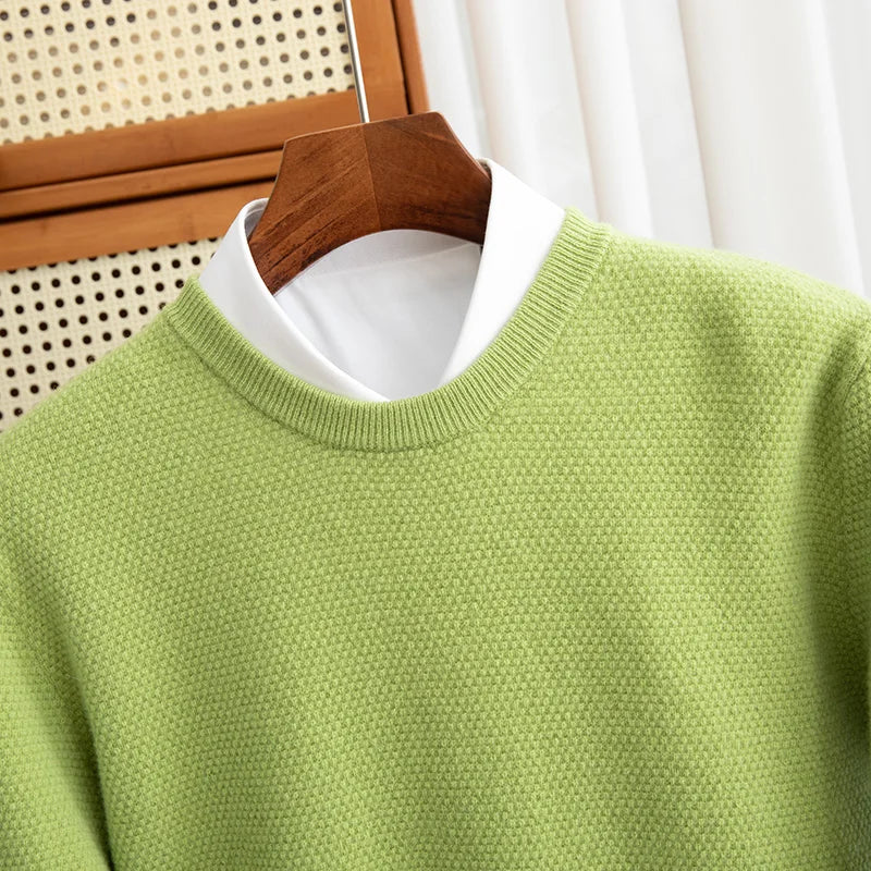 Autumn And Winter 100% Pure Wool Men's Round Neck Thick Solid Color Sweater Business Casual Knitting Bottoming Shirt