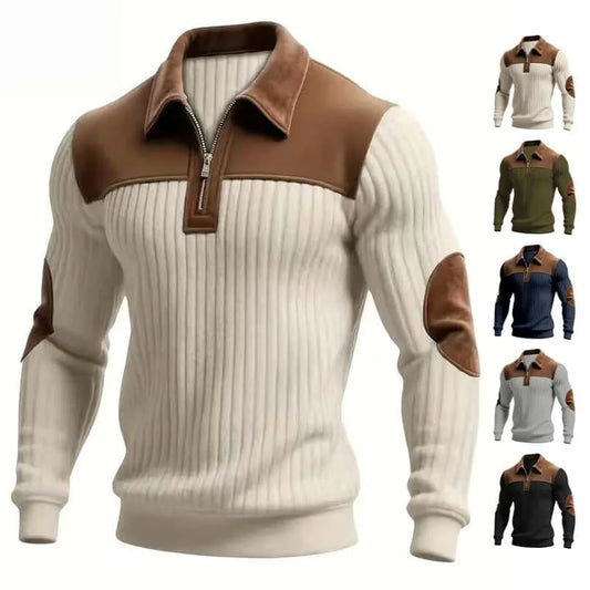 2026 Spring and Autumn European Men's Outdoor Casual Button-up Stand-Up Collar Loose Corduroy Color-Blocked Sports Sweatshirt