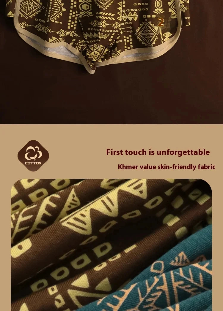 Retro Ethnic Style Men's Boxer Comfortable Briefs Design Vintage Print Elastic Underwear for Man Lingerie Mid Waist Underpants