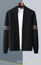 Autumn And Winter New Casual Wool Knit Cardigan Men's Fashion V-Neck Solid Color Shirt Loose Sweater Coat