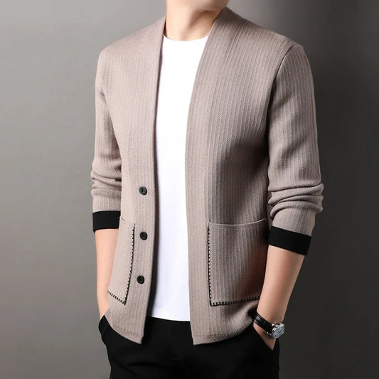 Solid Color Men's Knitted Cardigan Spring Autumn New Fashion Casual Wearable Sweater Middle-aged Coat
