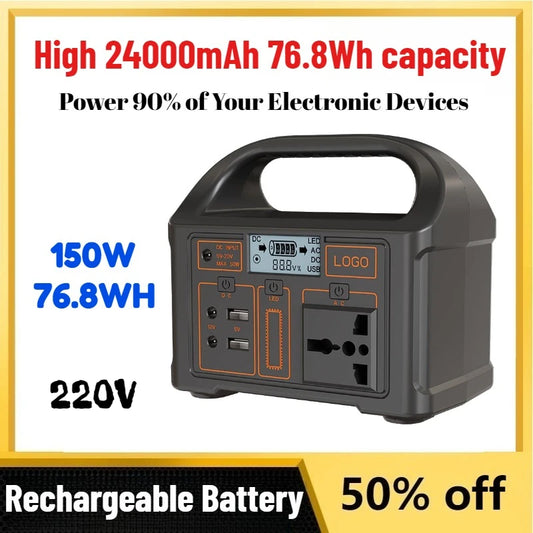 New 150W Portable Power Station Solar Generator 76.8Wh LiFePO4 Camping Charging Station 220V/110V Outdoor Mobile Power Bank