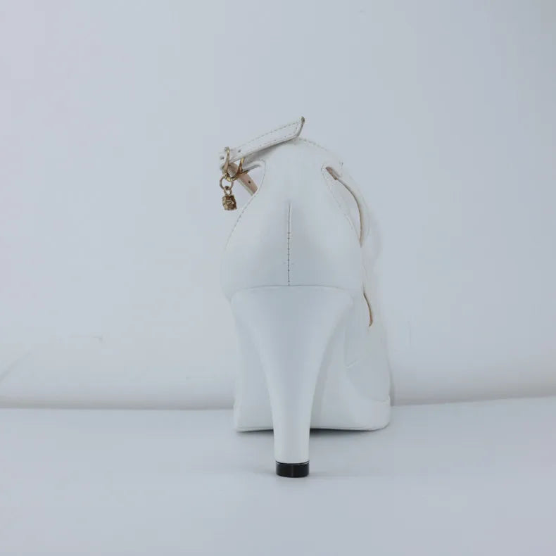 8cm 11cm Size 32-43 Ankle Buckle Red White Wedding Shoes Bride Platform Pumps 2026 Fall Shallow High Heels Shoes Model Party