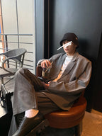 Spring Summer New Fashion Men's Korean Striped 2-piece Set Suits Blazers Pants Casual Trendy Straight Business Suit Male Sets