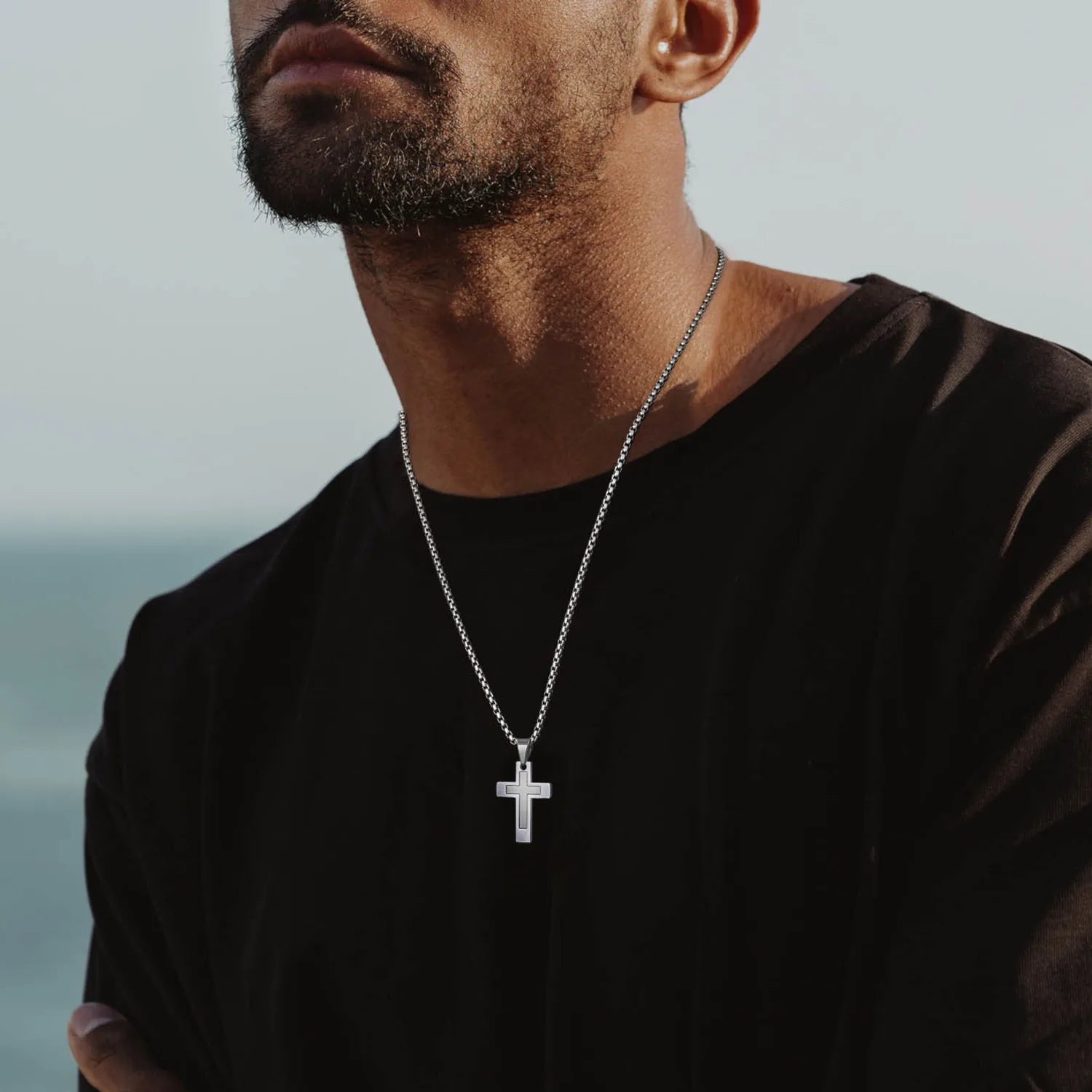 Cross Pendant Necklaces for Men Boys,Waterproof Stainless Steel Necklace,Christian Religious Faith Prayer Jewelry Gift