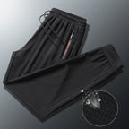 Men's Summer Ice Silk Jogger Sweatpants Zipper Pockets Breathable Running Gym Workout Athletic Mesh Pants Drawstring Design