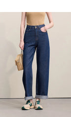 Amii Women's Jeans 2026 Autumn New Casual Letter Embossed Cotton Denim Trousers Women's Retro Versatile Straight Pants 12641115