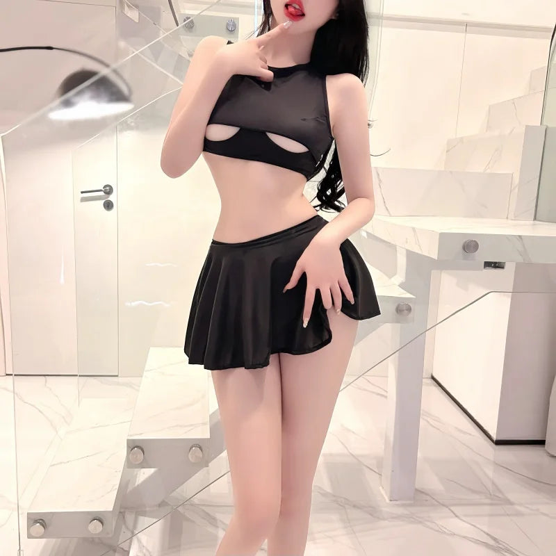NEWJOINFUN Korean Japan Girls Style Fashion Pleated Mini Skirts XL High Waist Black White A Line Short Skirt for Women Christmas