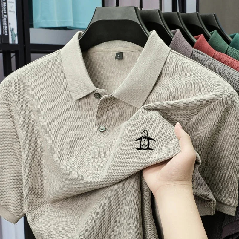 100% pure cotton summer new men's short sleeved polo shirt design high-end brand penguin embroidery business comfortable T-shirt