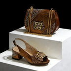 Venus Chan 2026 Luxury Italian Dark Black Rhinestone Peep Toe High Heels & Matching Bag for Women - Elegant Sandals