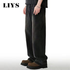 Four Season Men's Jeans Korean Version Student Casual Pants High Street Straight Loose Wide Leg Jeans Black Grey Blue Baggy Jean