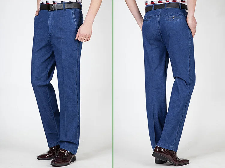 2023 Business Pure Cotton Spring and Summer Thin Men's Jeans Men's Stretch High Waist Loose Fashionable Comfortable Casual Pants