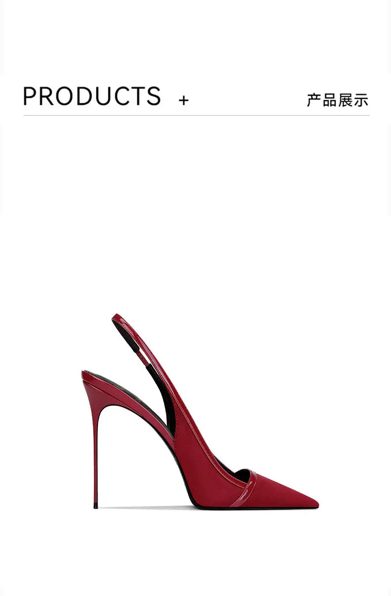 autumn new style wine red suede high-end versatile dress sandals elegant and beautiful pointed toe stiletto heels women's shoes