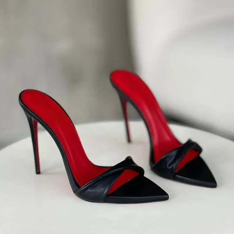 12CM European and American Fashion Sexy Pointed Thin High-Heeled White Sandals with Flared Thin Heels Women's Shoes in Large Siz