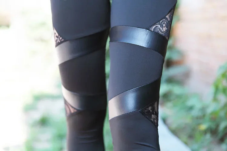 Fashion Elastic Black Bandage Pants Femme Punk Rock Trouser Sexy Leggings Mesh Women Leggins Gothic Slim Streetwear Leggings
