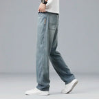 2026 New Summer Ultra-thin Lyocell Men's Jeans Drape Soft Fabric Loose Straight Casual Denim Pant Elastic Ice Silk Male Trousers