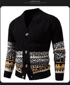 Men's Cable Knit Fair Isle Geometric Striped Cardigan V Neck Button Front Pocket Long Sleeve Sweater Autumn Winter Casual