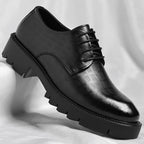 Men's Thick-Soled Low-Cut Business Formal Leather Shoes With Lace-Up Height Increase Groom's Wedding Shoes With Suit Shoes