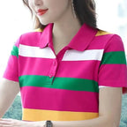 Women Summer Tops Strip Tees Sexy Vintage Short Sleeve 5XL Polo T Shirts Loose Casual Befree Boho Tees