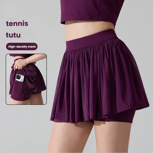 Fashion Mesh Pleated Sports Skirt Anti-Peek Short Skirt Running Fitness Badminton Tennis Skirt Sexy Clothes For Women