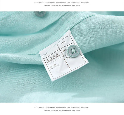 100% Linen Short Sleeve Shirt for Men Breathable Summer Casual Top Minimalist Loose Fit Button-Up Shirt  Natural Wrinkle Texture