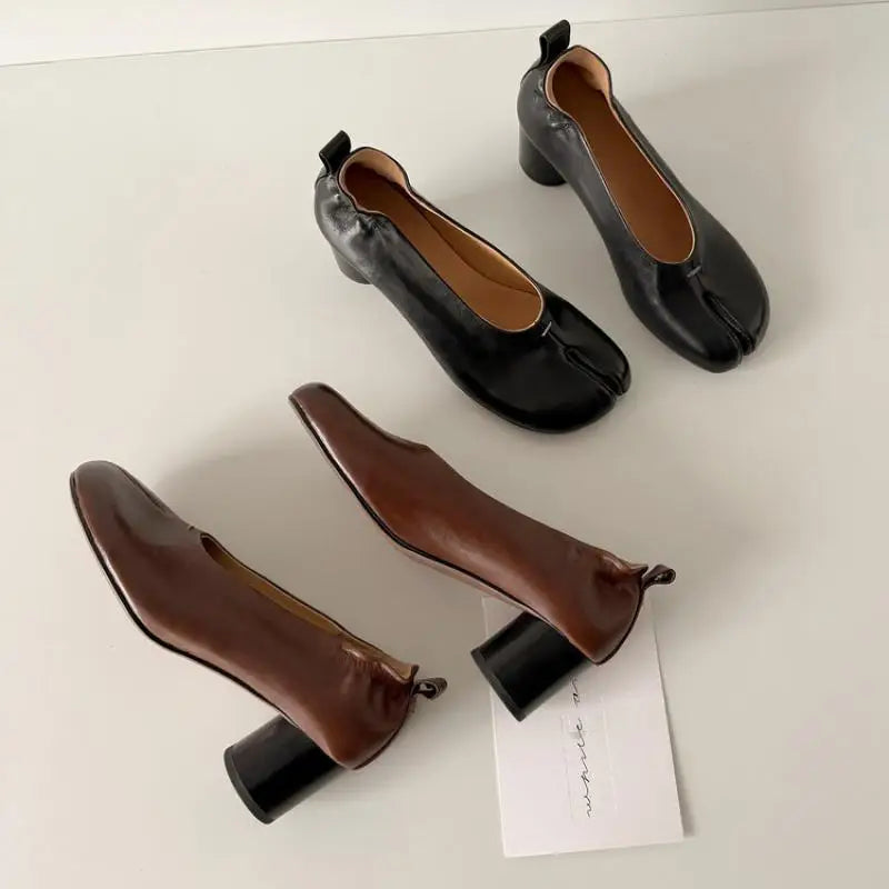 Elegant Thick High Heel Tabi Shoes Women Summer 2026 Comfort Pu Leather Designer Split Toe Pumps French Retro Sandals for Women