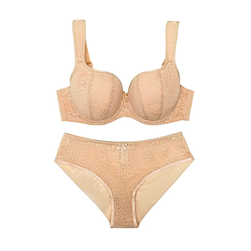 Women Plus Size Minimizer Lace Bra And Panty Set Underwire Full Coverage Big Cup D E F G H I J Smooth Back Fat Lingerie 2 Pieces