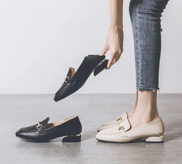 Women's Summer Footwear Square Toe Shoes for Woman 2025 Low Heel Elegant Office Loafers Black Luxury Brand Slip on High Quality
