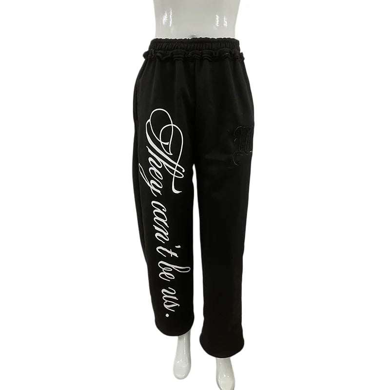 Men's Black Gothic Letter Print Wide Leg Sweatpants Y2K Streetwear Casual Trousers S-XL Summer New