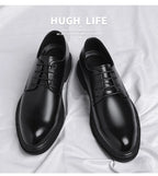 Mens Black Leather Shoes Autumn British Style Formal Business Footwear Low Top Commute Style Dress Shoes For Suits