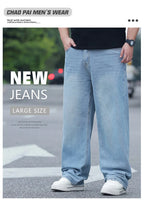 FENROOST Plus Size Men's High Waist Straight Leg Jeans Four Seasons Loose Baggy Denim Trousers Casual Versatile Long Pants New