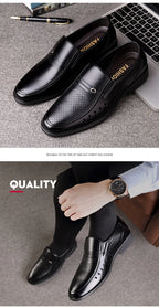 Men's Breathable Hollow Out Elevator Dress Leather Shoes Spring Summer 6cm Height Increase Business Slip-On Formal Office Shoes